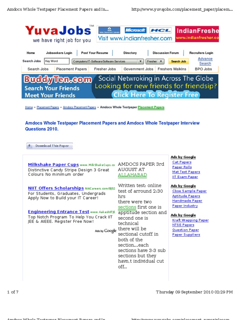 amdocs placement papers 2013 with answers